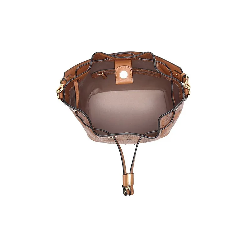 MCM Canvas Bucket Bag, Shoulder Bag, Crossbody Bag, Handbag Small Size Women's Brown Cognac-3