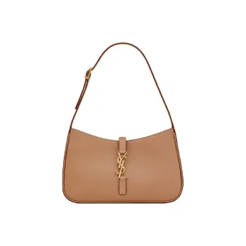 SAINT LAURENT LE5A7 Vegetable Tanned Leather Shoulder Bag, Hobo Bag, Handbag, Shoulder Bag Women's Brown Gold