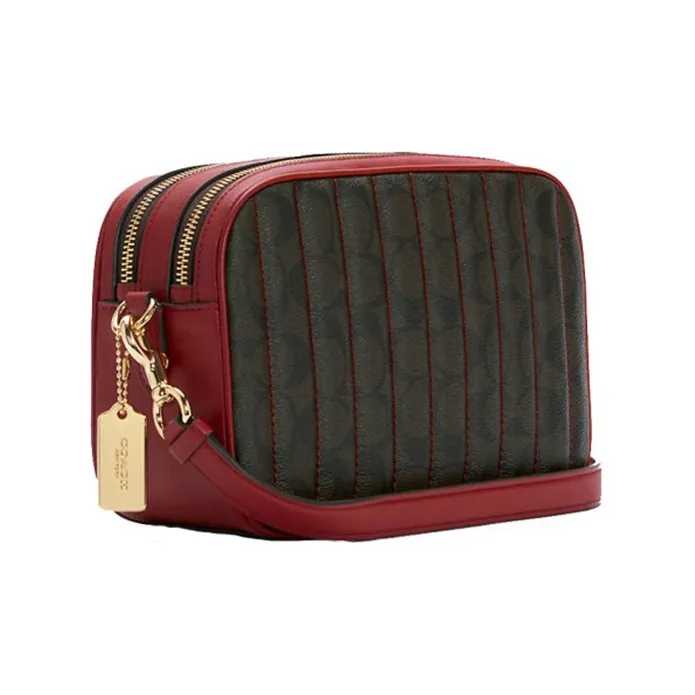 COACH Jes Coated Canvas With Smooth Leather Shoulder Bag Crossbody Bag Medium Size Women's Brown Red-1