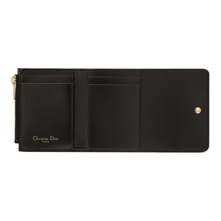 DIOR 30 Montaigne Grained Calfskin Card Holder Wallet Women's Black-4
