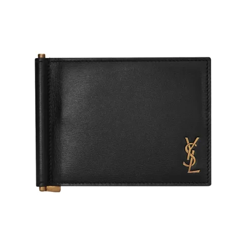 SAINT LAURENT Cow Leather Shiny Surface Wallet Small Size Men's Black