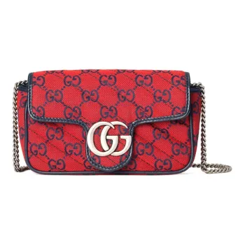 GUCCI Canvas Leather Trim Canvas Shoulder Bag, Crossbody Bag Extra Mini Women's Red/Dark Blue