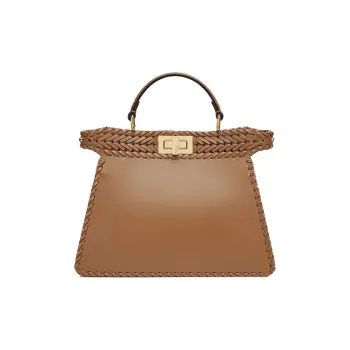 FENDI Peekaboo ISeeU Cowhide Sheepskin Trunk Bag Shoulder Bag Crossbody Bag Handbag Small Size Women's Beige