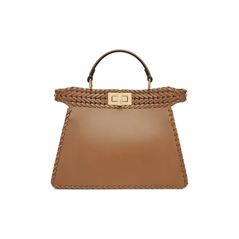 FENDI Peekaboo ISeeU Cowhide Sheepskin Trunk Bag Shoulder Bag Crossbody Bag Handbag Small Size Women's Beige-0