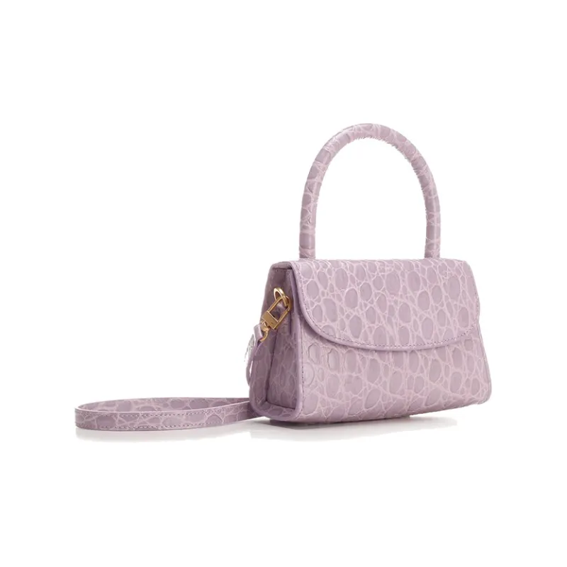 By Far Croco Leather Crossbody Bag, Cell Phone Pouch, Handbag, Clutch Mini Women's Lilac Purple-2