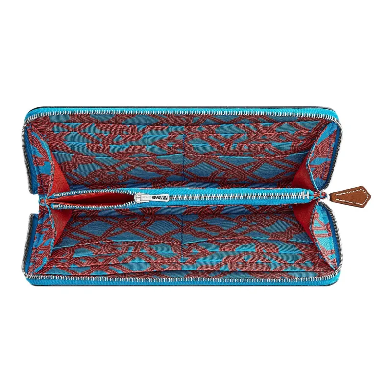 HERMES Silk'In Cow Leather Wallet Women's Frida Blue/Hermes Red-1