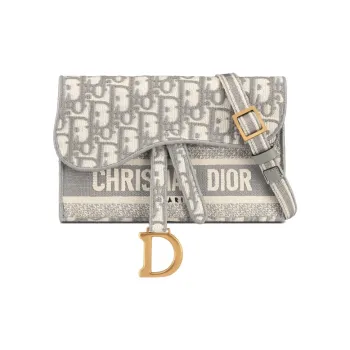 DIOR Embroidered Leather Saddle Bag Handheld Shoulder Bag Crossbody Bag Regular Women's Gray