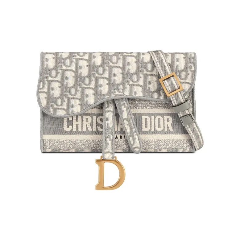 DIOR Embroidered Leather Saddle Bag Handheld Shoulder Bag Crossbody Bag Regular Women's Gray-0