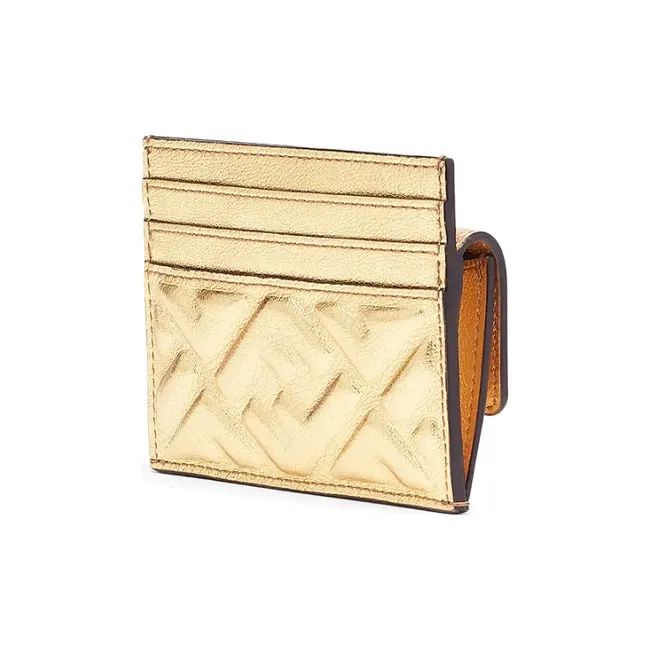 FENDI Baguette Cow Leather Card Holder Women's Gold-1