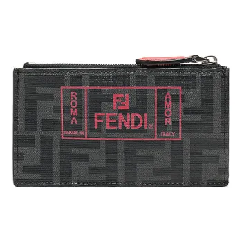 FENDI Polyester Card Holder Coin Purse Men's Black