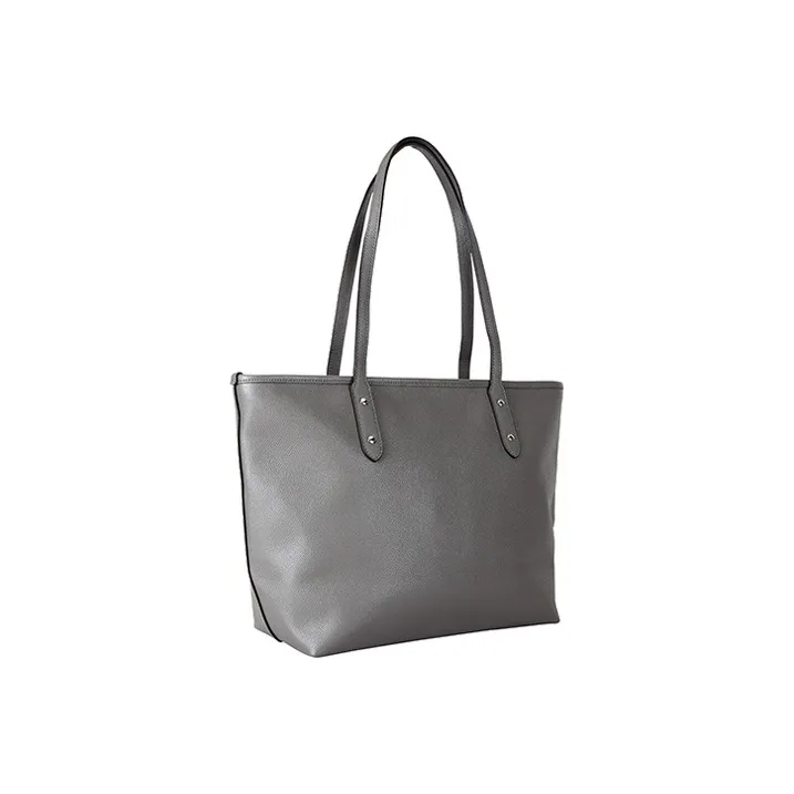 COACH City Zip Tote Cross Grain Leather With Canvas Tote Bag, Shopping Bag, Shoulder Bag Women's Gray-1