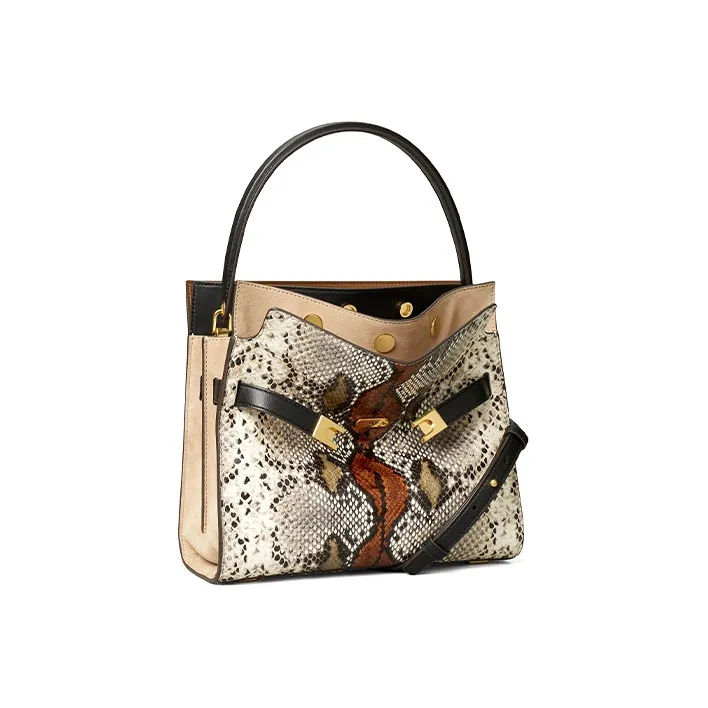 TORY BURCH Lee Radziwill Cow Leather Handbag Shoulder Bag Crossbody Bag Small Size Women's Khaki Color Blocking-1