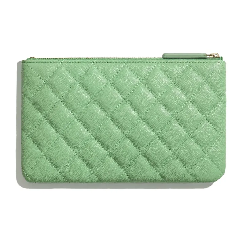 CHANEL Grain Embossed Calfskin & Metal Wallet, Clutch Women's Green-1