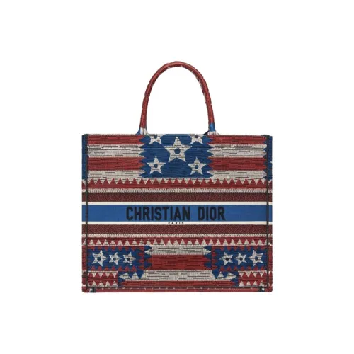 DIOR BookTote Embroidery Tote Bag Shopping Bag Handbag Large Size Women's Red
