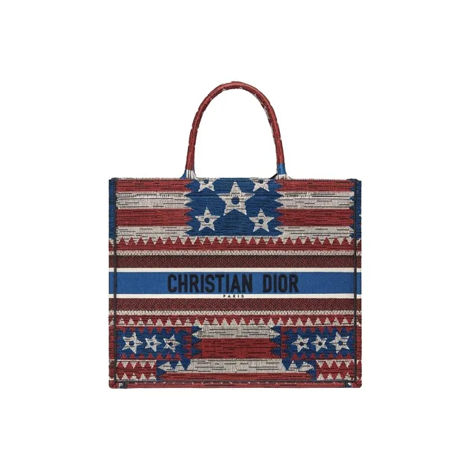 DIOR BookTote Embroidery Tote Bag Shopping Bag Handbag Large Size Women's Red-0