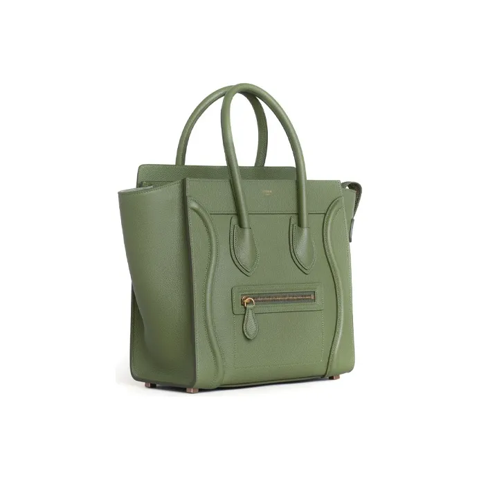 CELINE Luggage Cow Leather Handbag Shoulder Bag Unisex Light Khaki Green-2