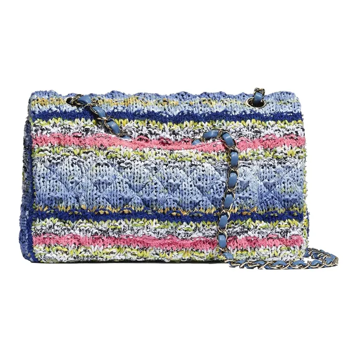 CHANEL Knitted Fabric & Metal Flap Bag, Chain Bag, Shoulder Bag, Handbag Women's Multicolor-1