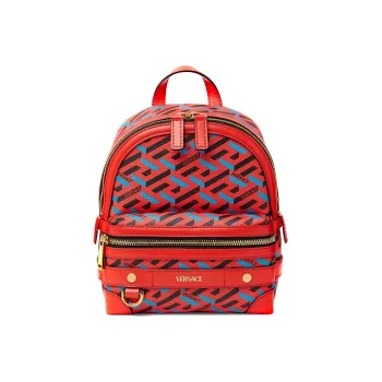 VERSACE La Greca Artificial Leather Backpack Small Size Women's Red