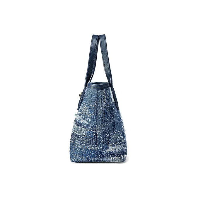 FION Fabric Small Square Bag, Handbag, Crossbody Bag Regular Women's Blue/Dark Blue-2