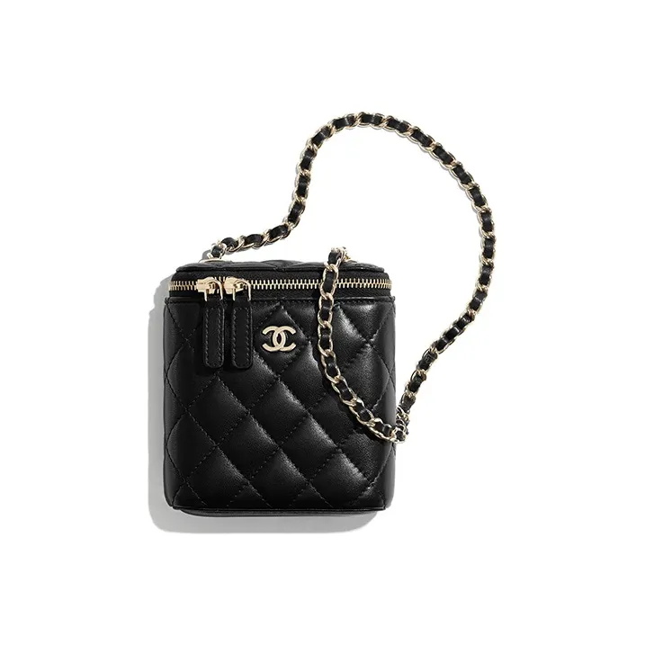 CHANEL Sheepskin Makeup Bag, Shoulder Bag, Crossbody Bag Mini Women's Black-0