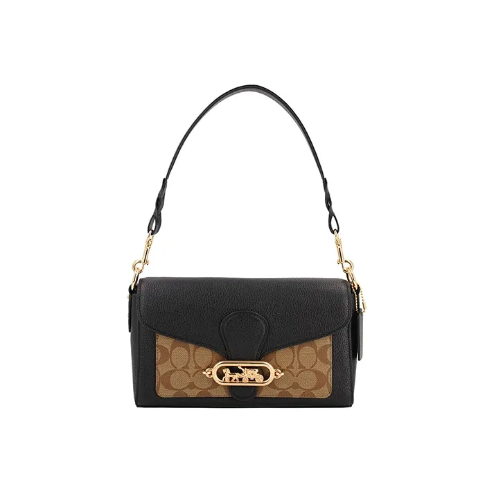 COACH Jade Coated Canvas With Leather Shoulder Bag, Portable Crossbody Bag Women's Black & Brown Monogram-0
