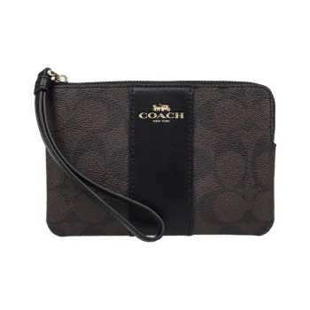 COACH Wristlet Canvas Clutch Small Size Women's Dark Brown With Monogram