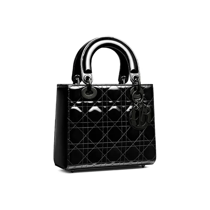 DIOR Lady Dior Shiny Patent Leather Cow Leather Daisie Bag Handbag Shoulder Bag Crossbody Bag Small Size Women's Black-2