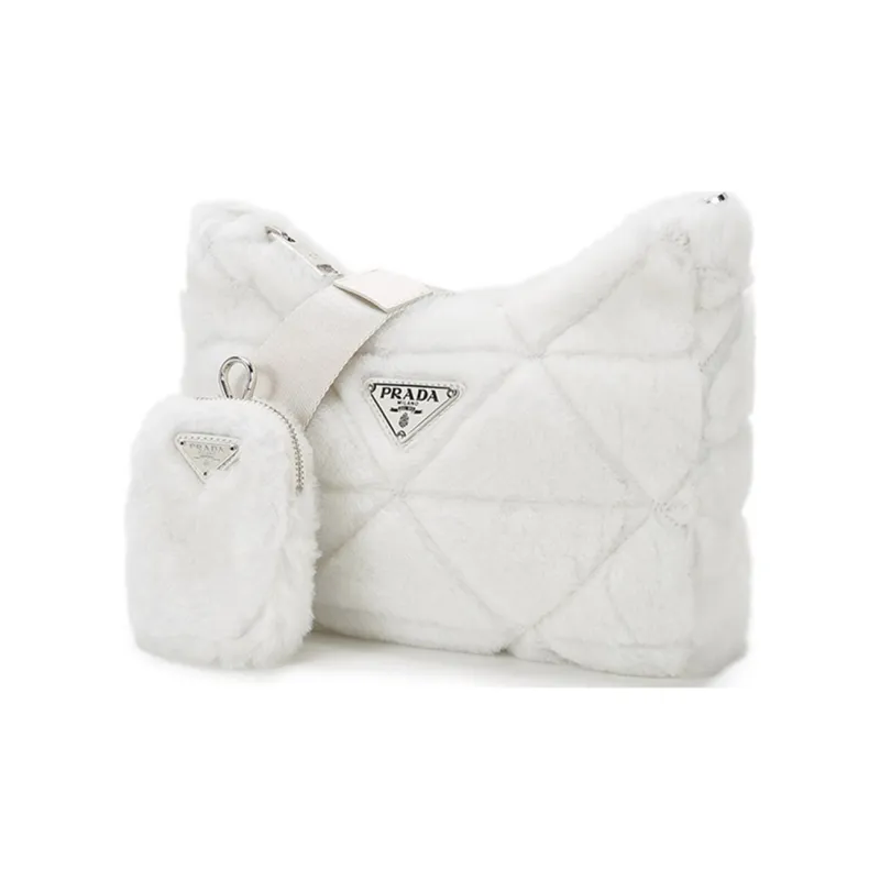 PRADA Re Edition Shearling Crossbody Bag, Shoulder Bag Women's White-1