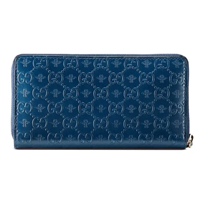 GUCCI Leather Long Zip Closure Wallet With Money Clip Men's Blue-1
