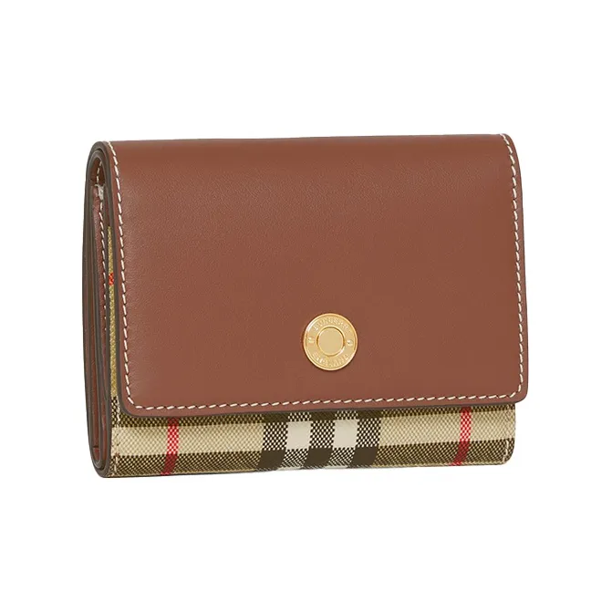 Burberry Eco-Friendly Canvas With Leather Money Clip Card Holder Wallet Women's Tan-1