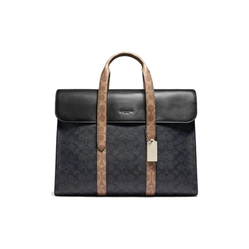 COACH Monogram Canvas With Leather Shoulder Bag, Crossbody Bag, Handbag Large Size Men's Charcoal Black