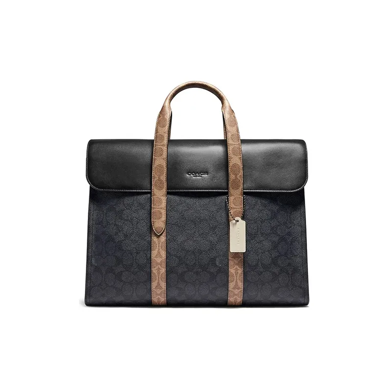 COACH Monogram Canvas With Leather Shoulder Bag, Crossbody Bag, Handbag Large Size Men's Charcoal Black-0