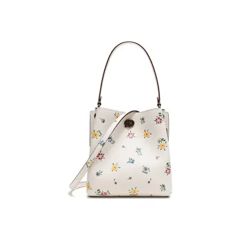 COACH Leather Bucket Bag, Portable Crossbody Bag, Shoulder Bag Trumpets Women's Chalk White