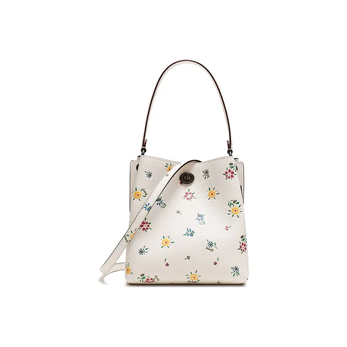 COACH Leather Bucket Bag, Portable Crossbody Bag, Shoulder Bag Trumpets Women's Chalk White-0