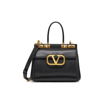 Valentino ROCKSTUD ALCOVE Grained Calfskin Handbag Medium Size Women's Black