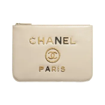 CHANEL Calfskin Pouch Clutch Women's Ivory