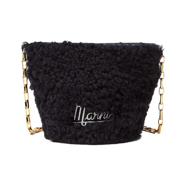 MARNI Shearling And Calfskin Shoulder Bag Crossbody Bag Women's Black-0