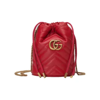 GUCCI GG Marmont Bucket Bag Mini Hibiscus Red