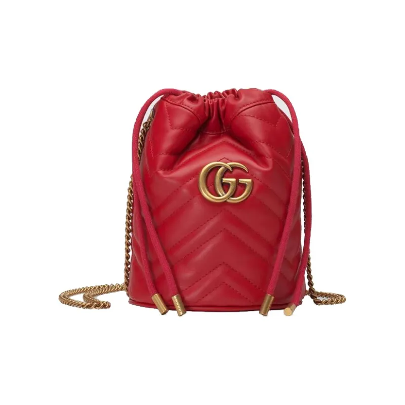 GUCCI GG Marmont Bucket Bag Mini Hibiscus Red-0