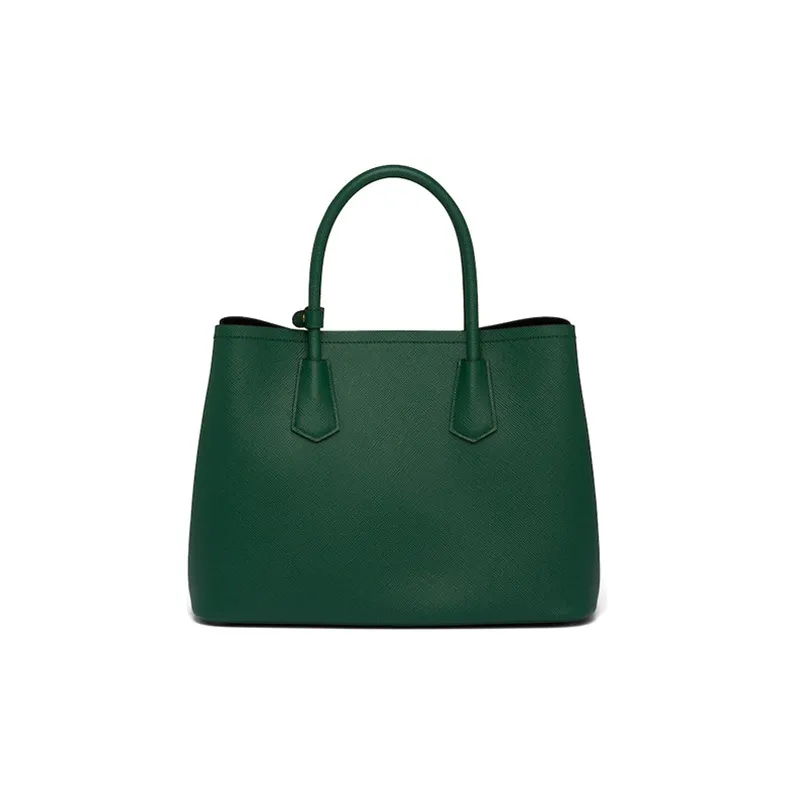 PRADA Double Leather Handbag Women's Table Tennis Green-2
