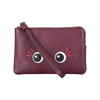 COACH Corner Zip Leather Coin Purse, Clutch Wrist Bag Trumpets Women's Burgundy