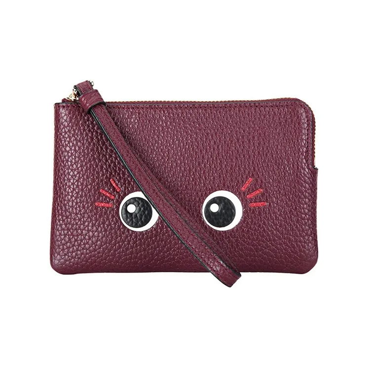 COACH Corner Zip Leather Coin Purse, Clutch Wrist Bag Trumpets Women's Burgundy-0