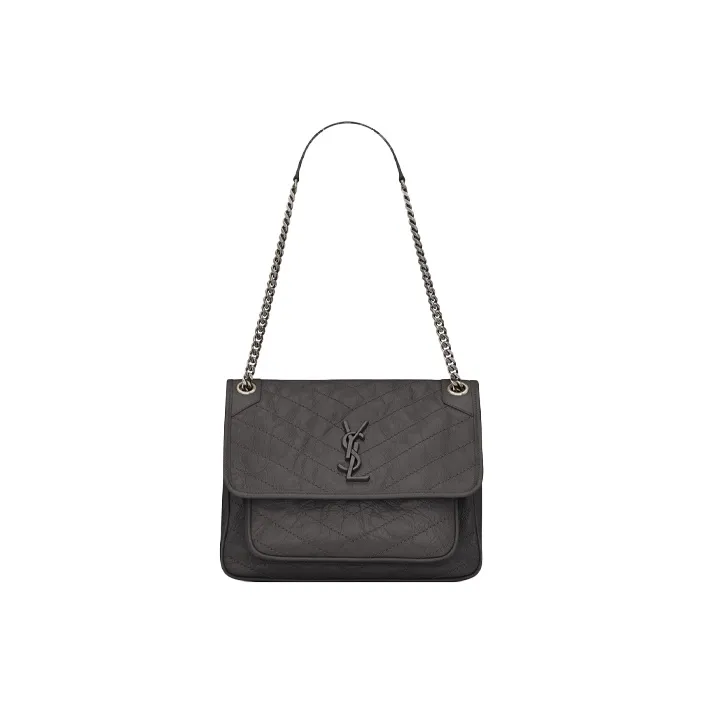 SAINT LAURENT Cow Leather Hobo Bag, Crossbody Bag, Shoulder Bag Medium Size Women's Gray White-1