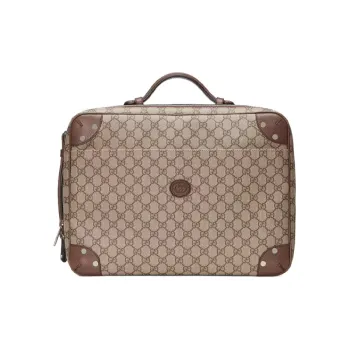 GUCCI Canvas With Leather Briefcase, Travel Bag, Handbag Unisex Ebony