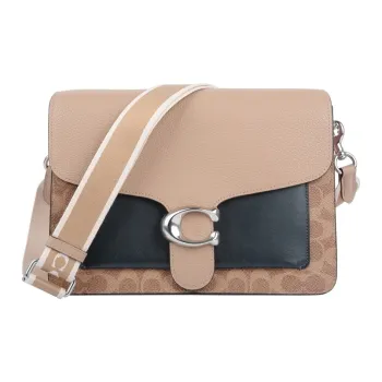 COACH Cow Leather Small Square Bag, Crossbody Bag Tubas Women's Apricot, Black & Multicolor