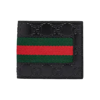 GUCCI Leather Wallet Regular Men's Black Red Green Stripes
