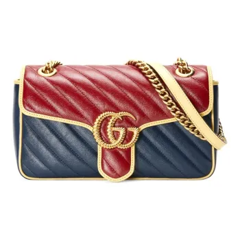 GUCCI GG Marmont Quilting Leather Shoulder Bag Crossbody Bag Small Size Women's Blue/Red