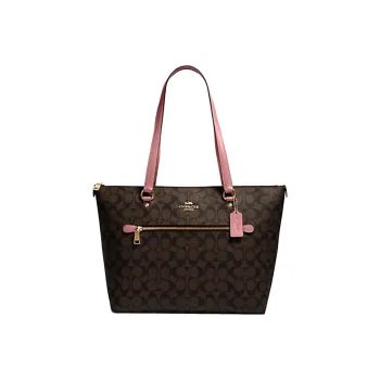 COACH Gallery Leather Tote Bag Shopping Bag Handbag Shoulder Bag Women's Dark Brown & Pastel Pink Multicolor