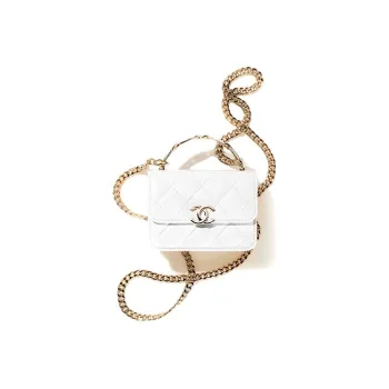 CHANEL 22SS Embossed Sheepskin Small Square Bag Handbag Shoulder Bag Crossbody Bag Mini Women's White