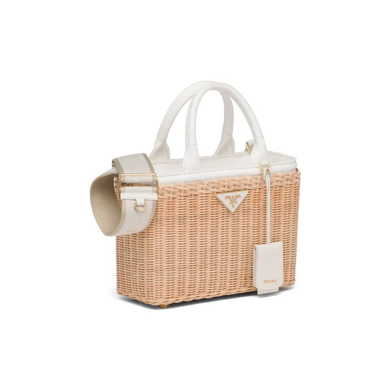 PRADA Wicker Shoulder Bag, Crossbody Bag, Handbag Women's Light Umber/White-1